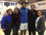 Winston with friends and family after semifinal win, left to right: Niece Sara Vasquez, Mom Lupe Capozzi, Winston, Coach Joe Vasquez, and Aunt Esther Vasquez.